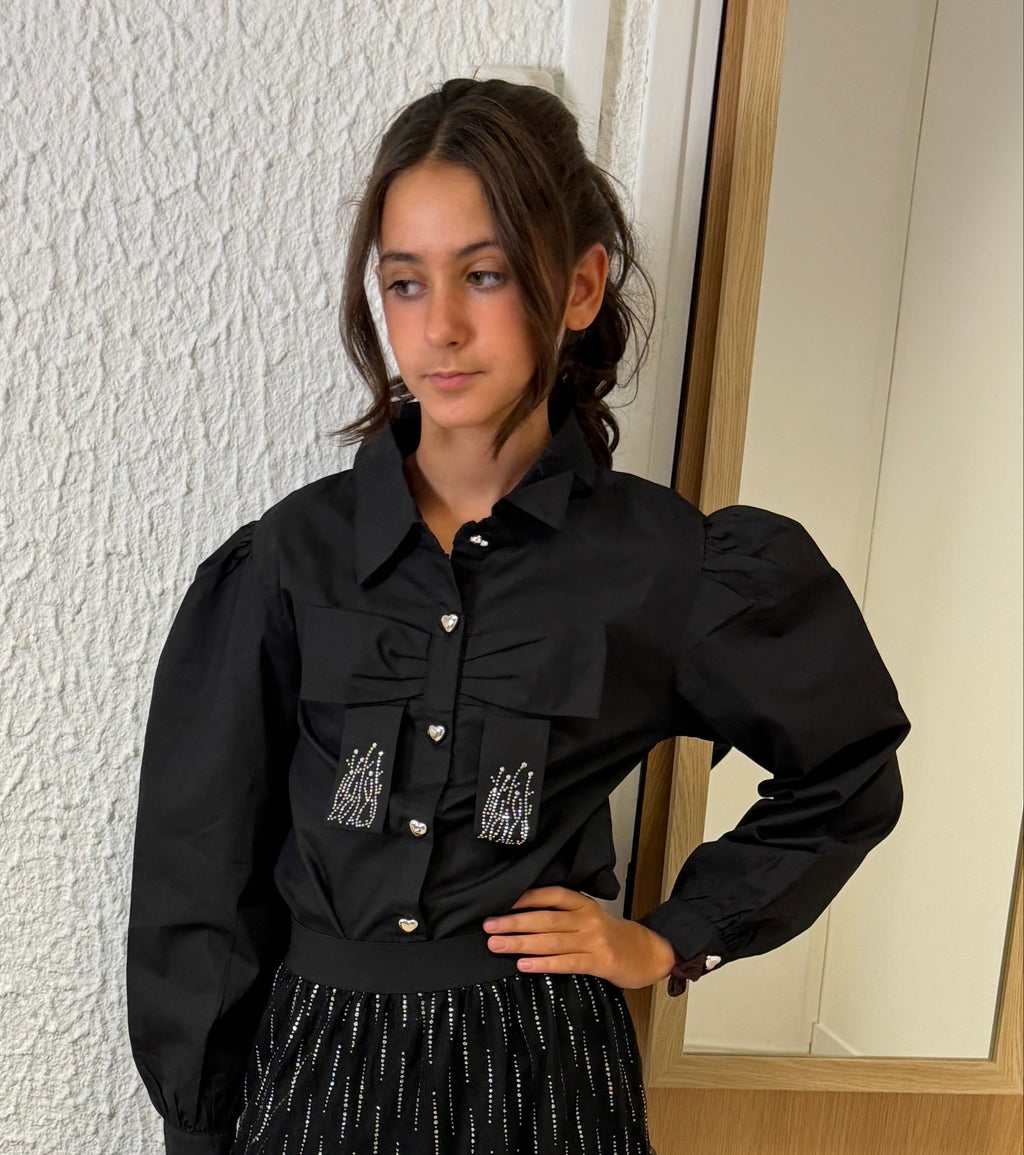 Chemise nœud noir cœur argent