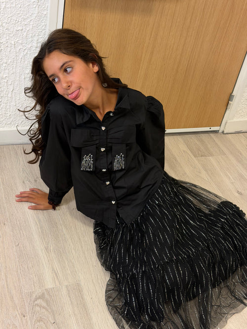 Chemise nœud noir cœur argent