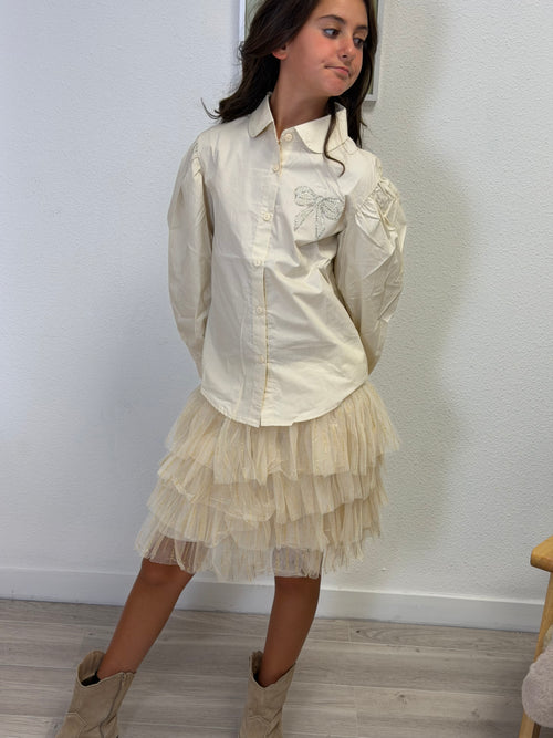 Chemise nœud cœur argent/beige